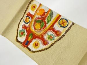 リサイクル　手織り真綿紬花に抽象模様織出し名古屋帯